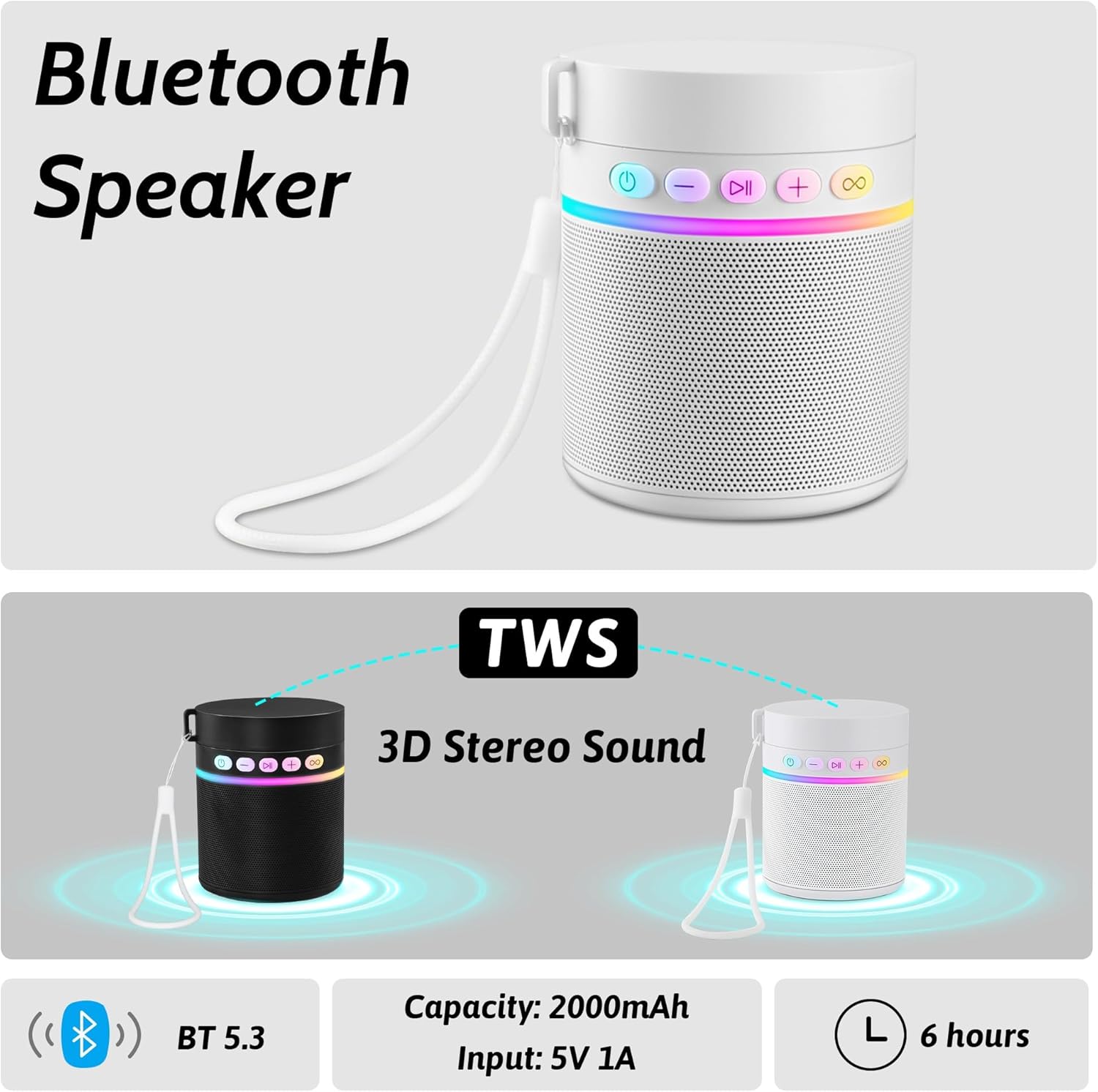 Water Bottle with Portable Bluetooth Speaker - Modular Insulated Water Bottles w/Handle, BT5.3, TWS Pairing Speaker and Stainless Steel Cups for Camping Sports Beach (White) - Image 8