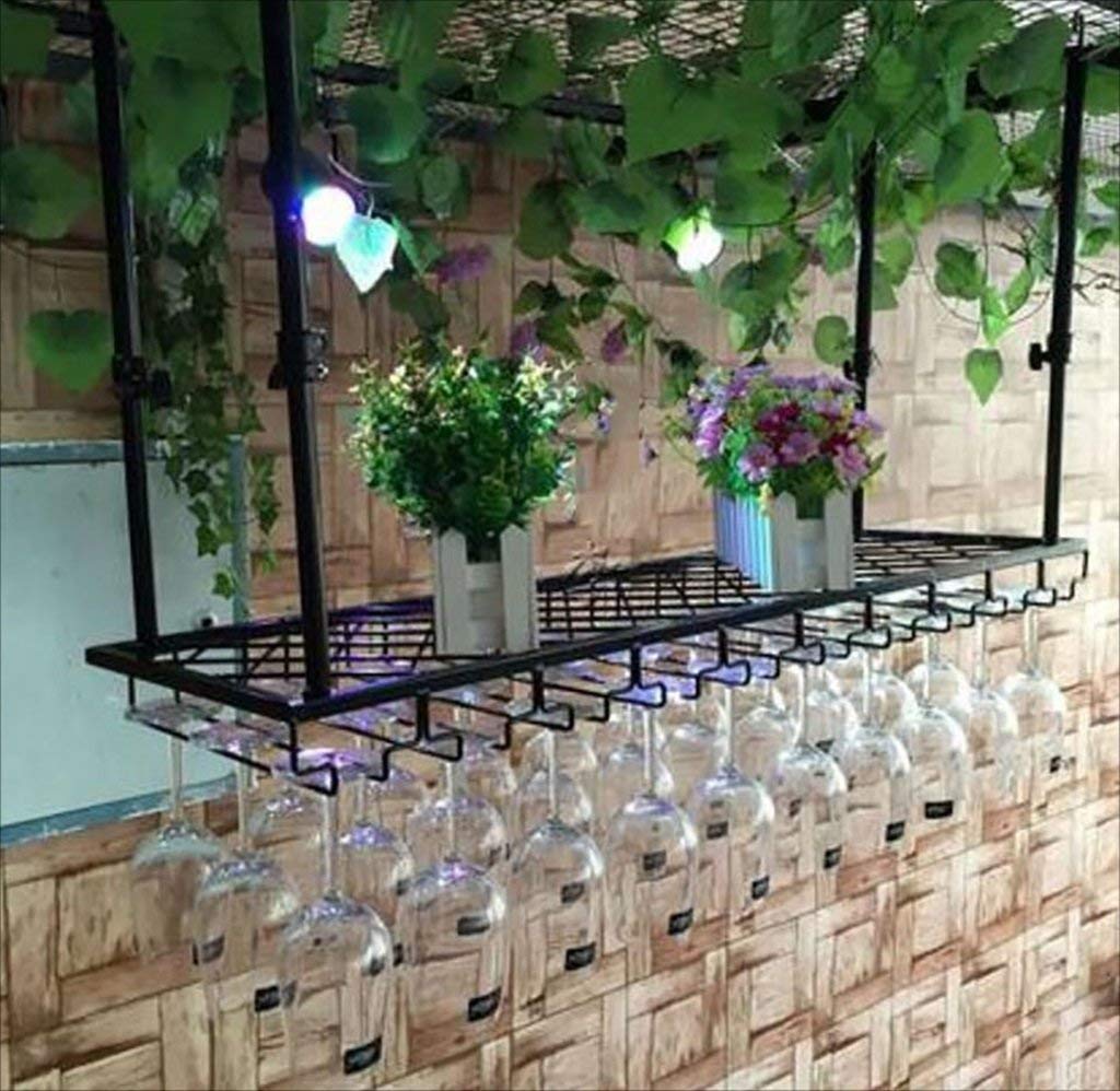 Casier à vin bar comptoir porte-verre suspendu en fer rétro 80cm pour cuisine