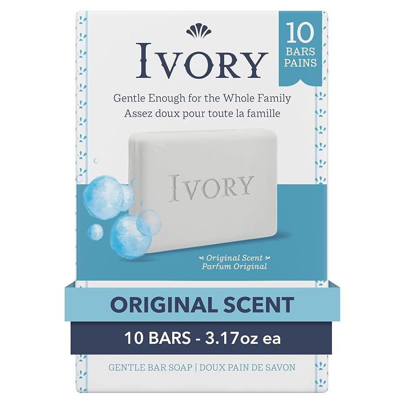 Sabonete em barra Ivory Original Scent com limpadores de origem vegetal, sem parabenos e ftalatos, 3,17 oz, Pacote com 10