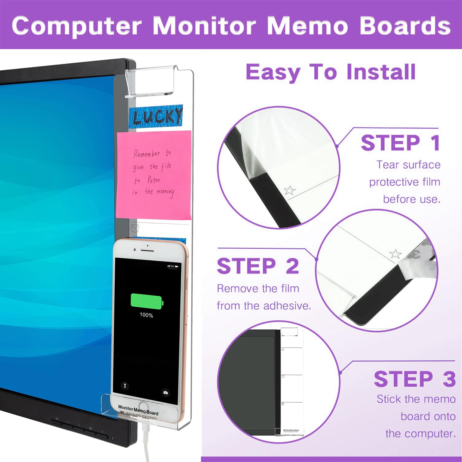 Porta Note Per Monitor Computer - 2 Pezzi Trasparenti Adesivi - Foto 8