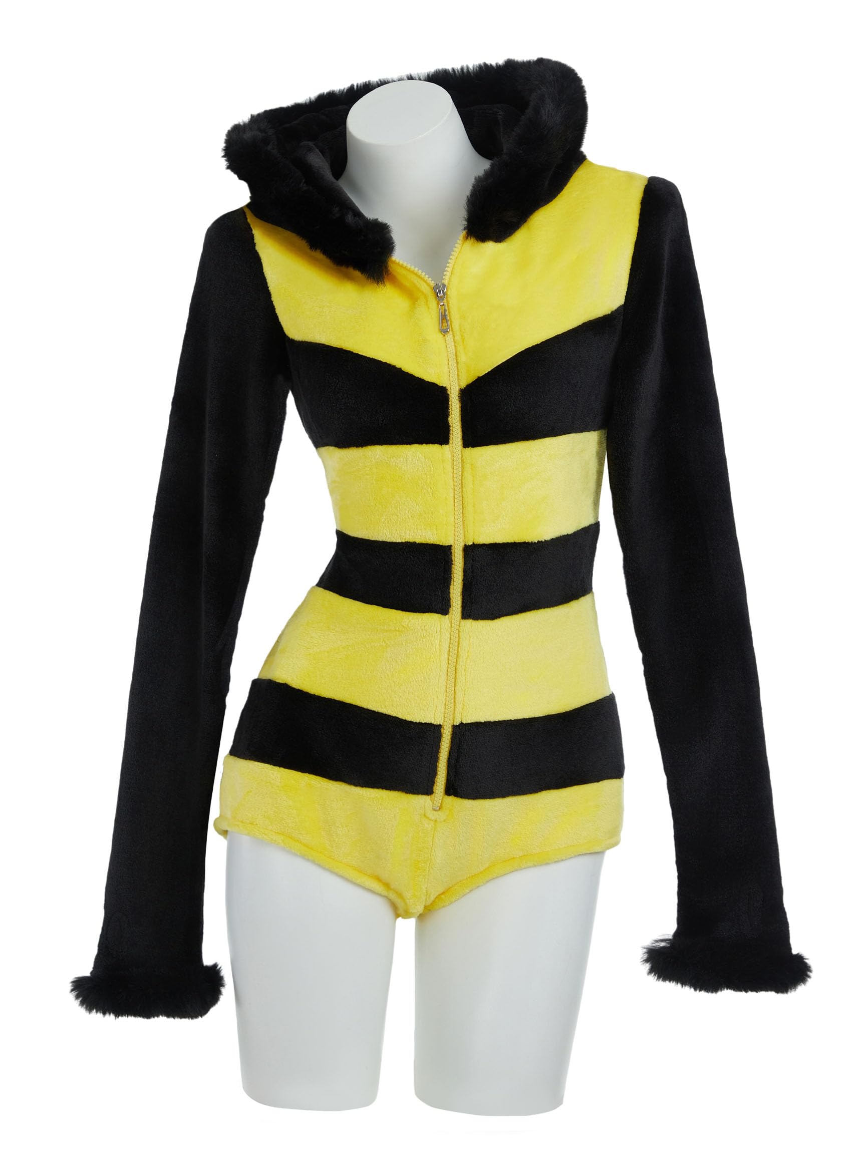 Mobbunny Bee Costume for Women Cosplay Costume Fluffy Romper Fuzzy Onesie Pajama Jumpsuit Halloween Party Costume: Yellow Medium