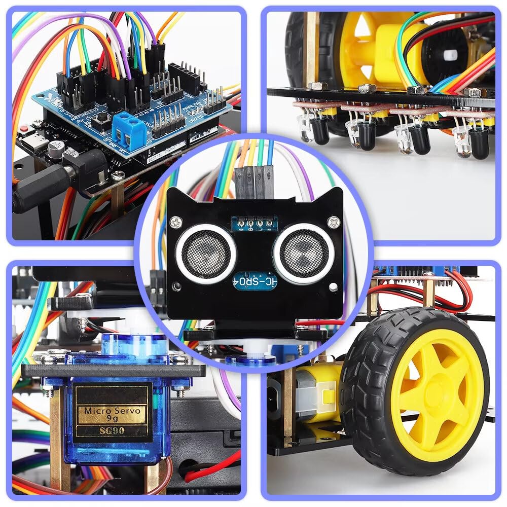 VIDOO Automatyka Inteligentny Robot Samochód Zestaw do Programowania Arduino z Czujnikami Ultradźwiękowymi i Podczerwieni Śledzenie Linii Unikanie Przeszkód DIY Edukacyjny Zestaw STEM