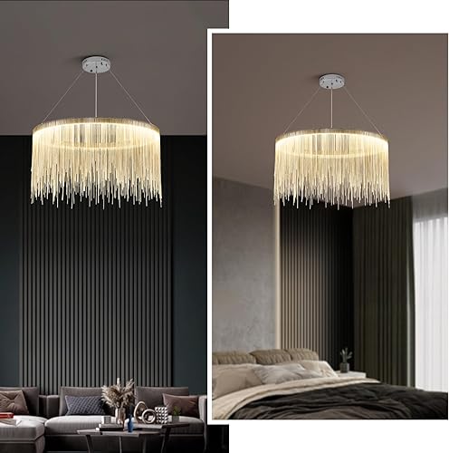 Miniatura 6 de Moooni Candelabro lineal redondo de aluminio moderno para comedor, lámpara lineal de aluminio con borla colgante de lámpara de techo para