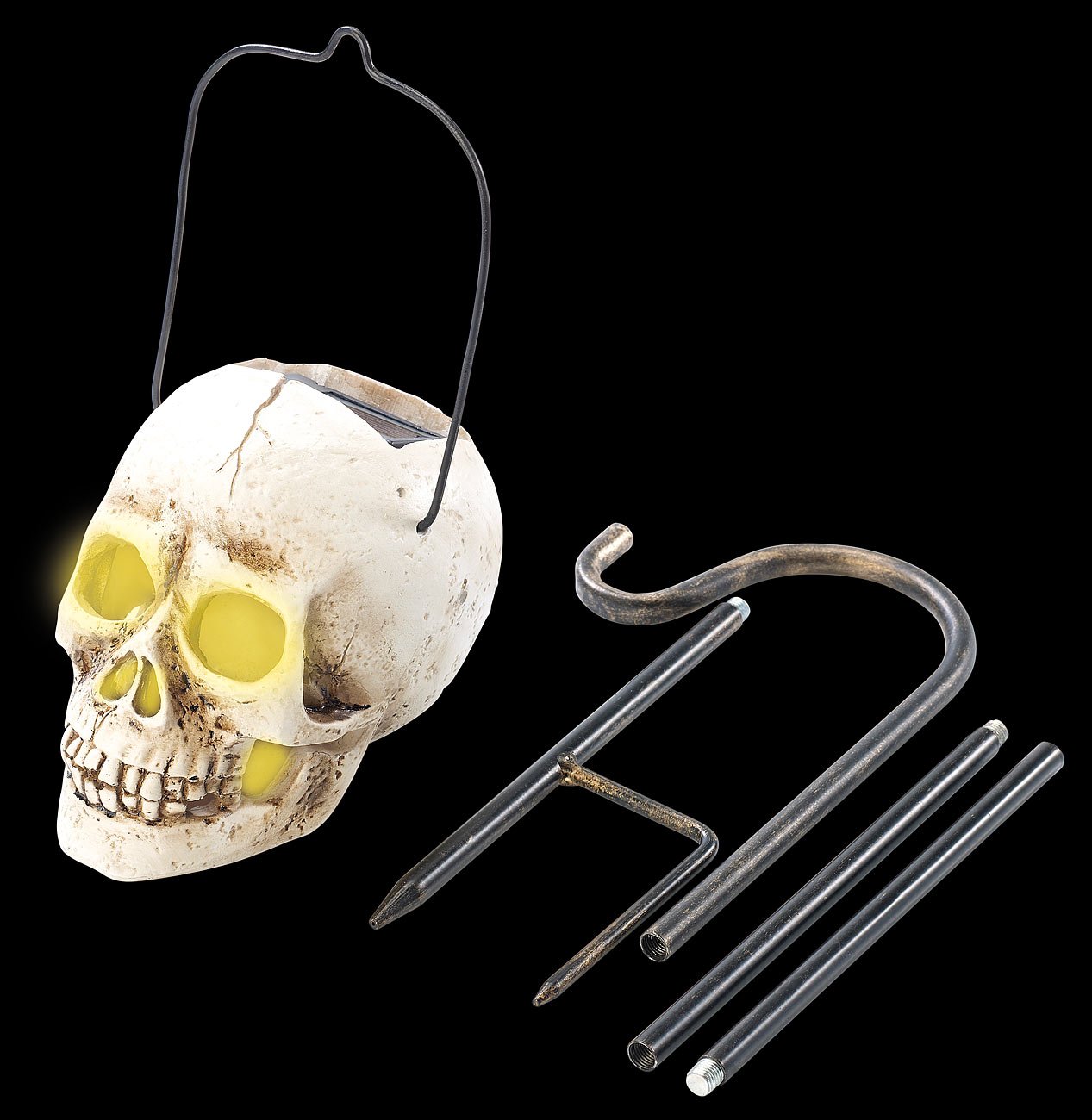 Lunartec Halloween Schädel-Lampe: 3er Pack Halloween Solar Schädel-Leuchte für den Garten, 1 gelbe LED (LED-Dekoration für, Kürbis-Ersatz für Deko, Skelett)