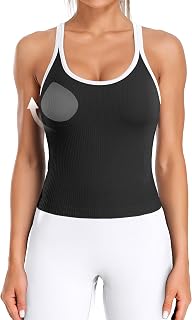ATTRACO Ribflex Ribbed Workout Crop Tops with Built-in Bra for Women