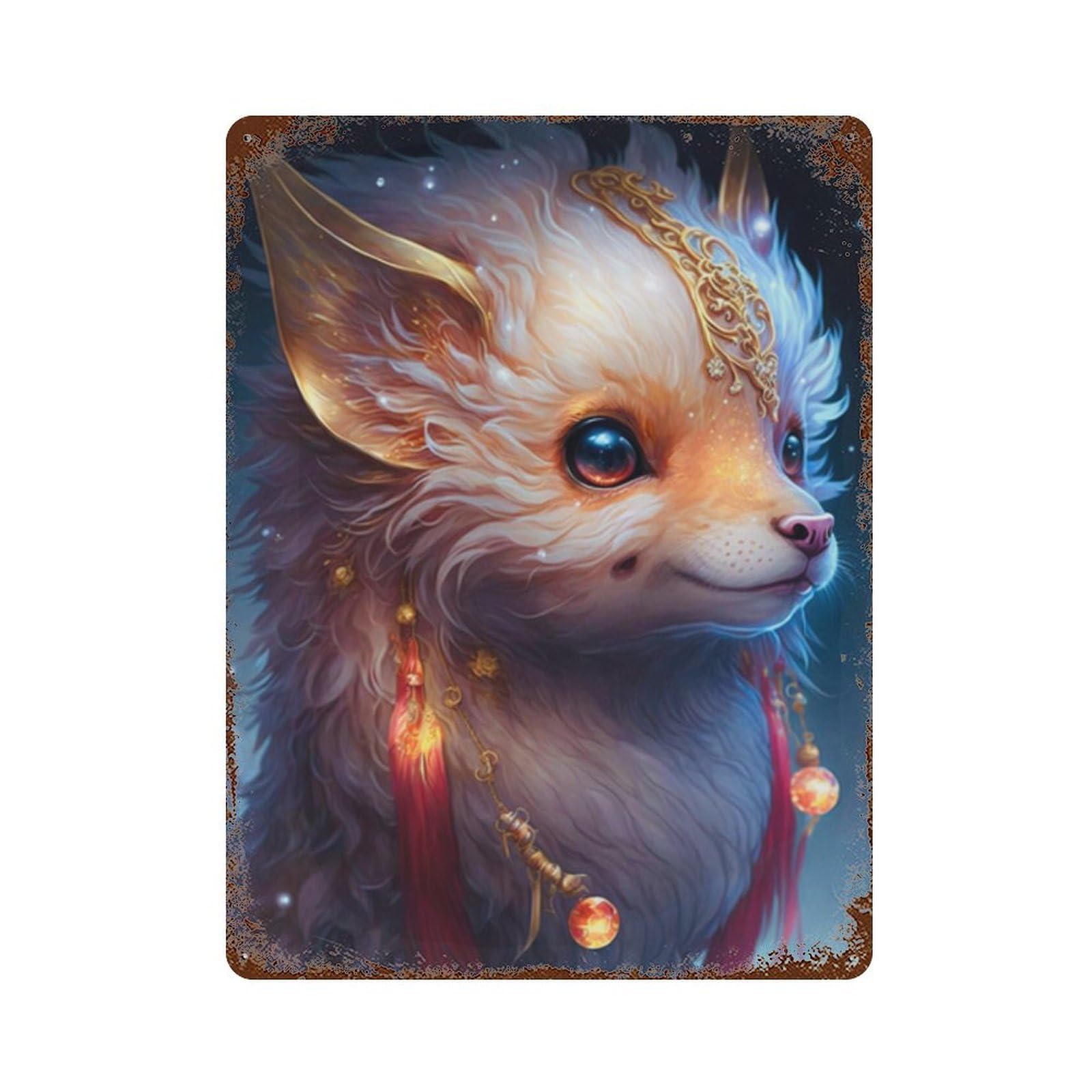 Fantasy Fox Earrings for Women Decorative Tin Sign 15.7"x11.8", Vintage Wall Decor for Basement, Hobby Room And Garage Decor