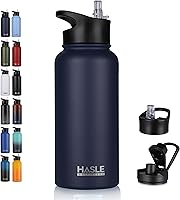 Vista 57 de HASLE OUTFITTERS Botella de agua aislada de 22 onzas, botella de agua de acero inoxidable de doble pared de boca ancha con tapa de popote y tapa