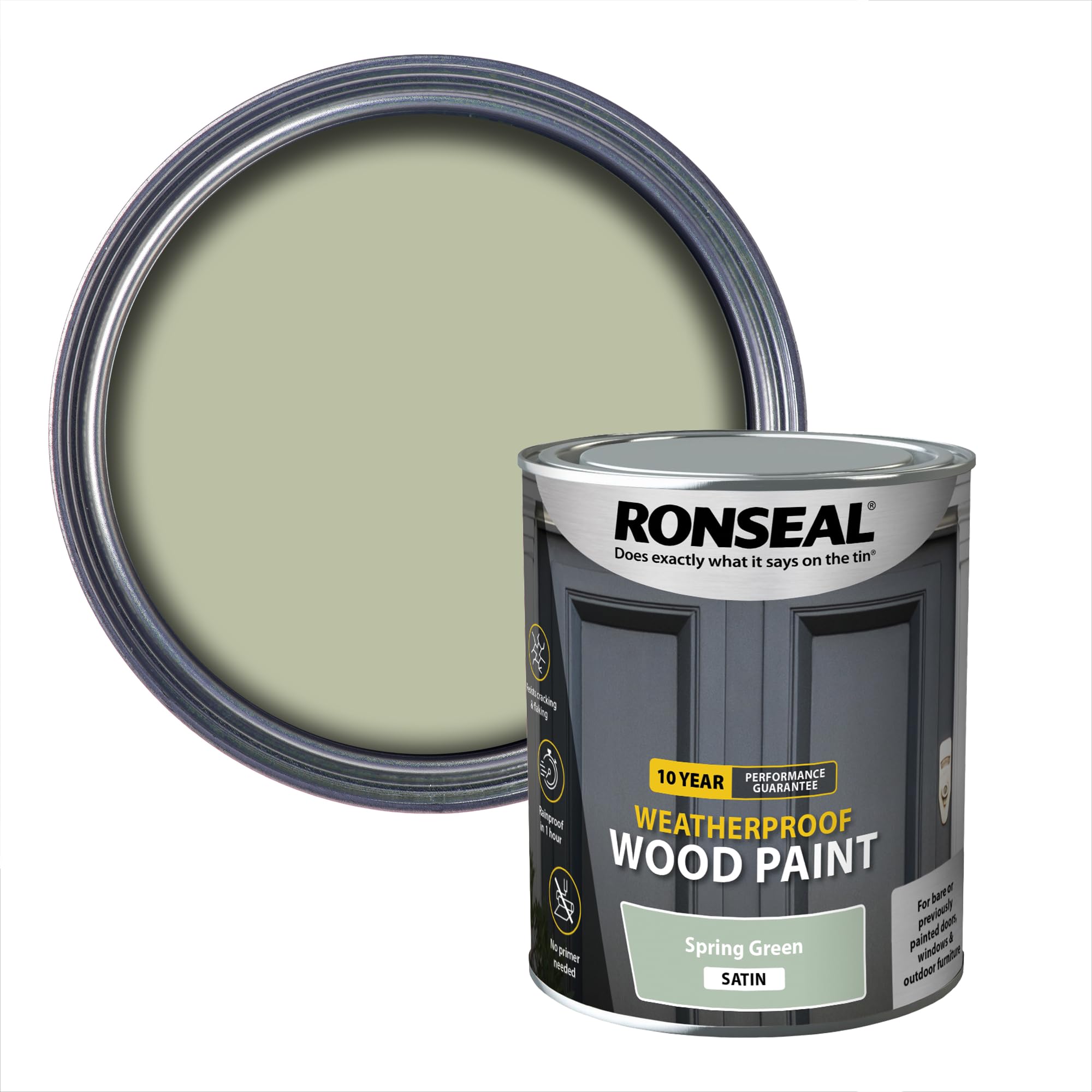 Ronseal Green 38790 10 Year Weatherproof Wood Paint Spring Satin 750Ml