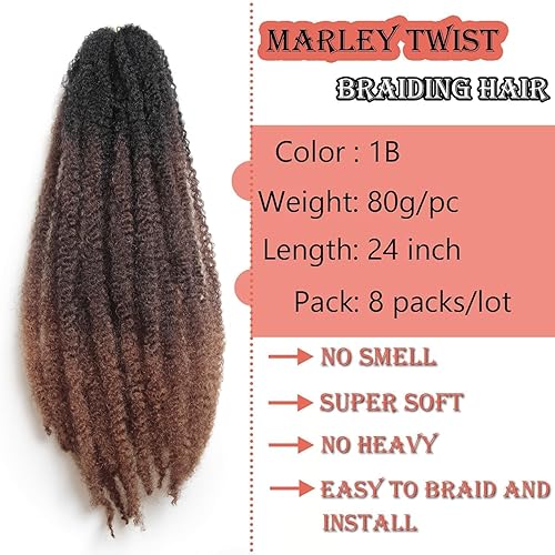 Miniatura 7 de Trenzas de cabello afro rizado con ganchillo Marley de 18 pulgadas, cabello rizado senegalés trenzado sintético (#350)