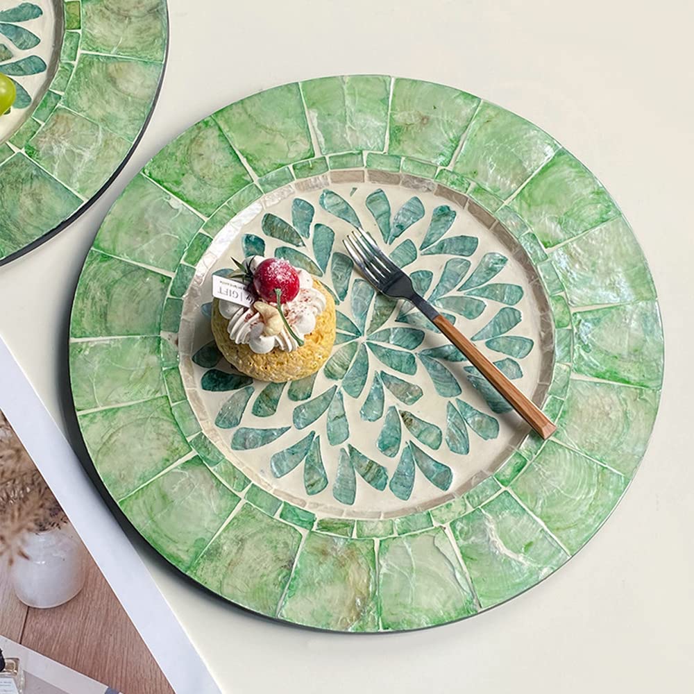I-lan Paquete De 2 Platos Decorativos De Nácar De 13 Pulgadas Para Exhibición, Platos Cargadores De Madera Con Incrustaciones De Concha Marina Para Comedor, Fiesta, Manteles Individuales De Decoración