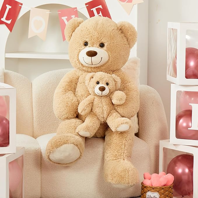 Tezituor Oso Peluche Grande 39 pulgadas con Bebé, Marrón Claro miniatura 5