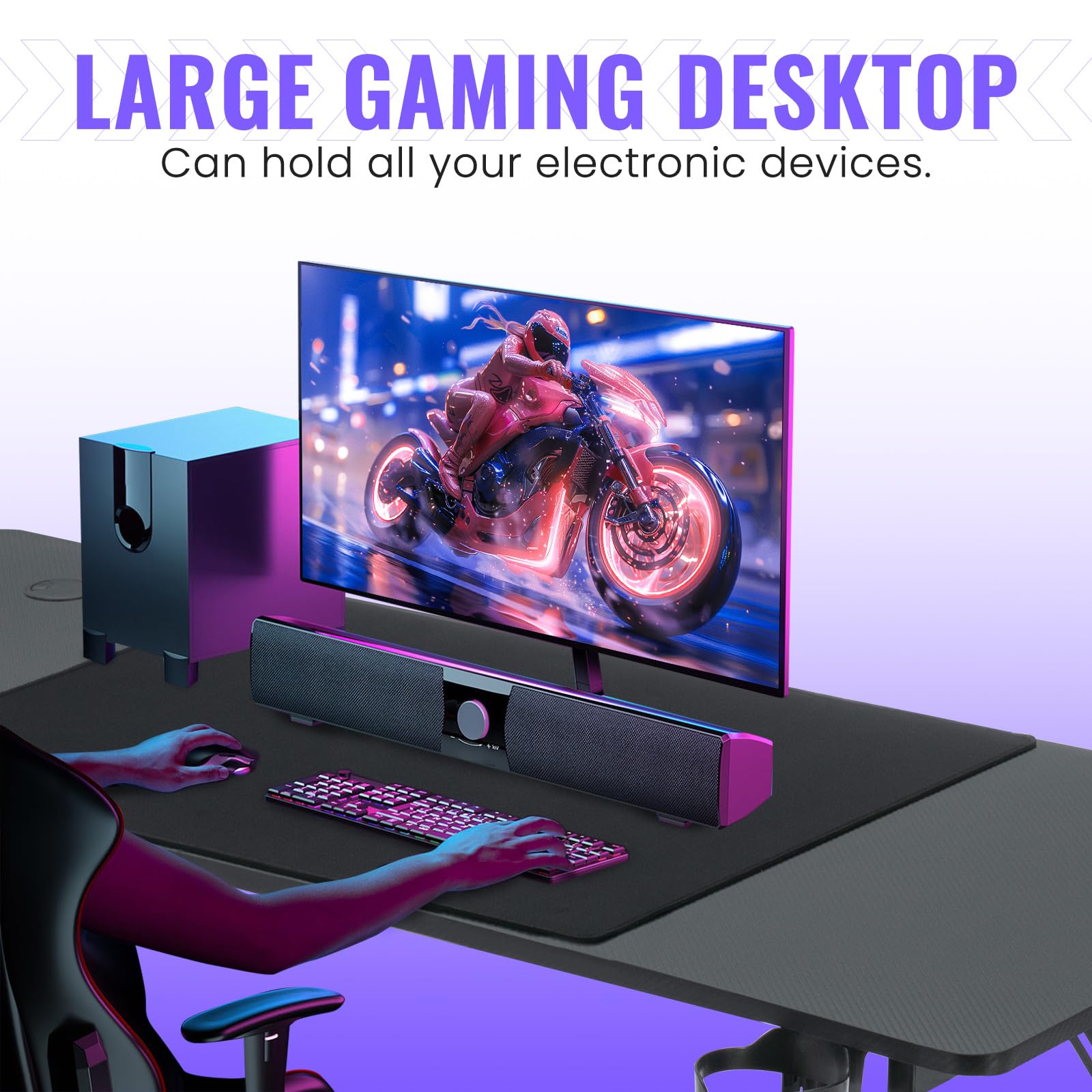 Bureau Gaming 140x60, Table Gaming Informatique Ergonomique, Bureau Gamer en Forme de Z Stable, Table Gamer avec Porte-Gobelet et Crochet pour Casque, Plateau en Fibre de Carbon, Bureau d'ordinateur