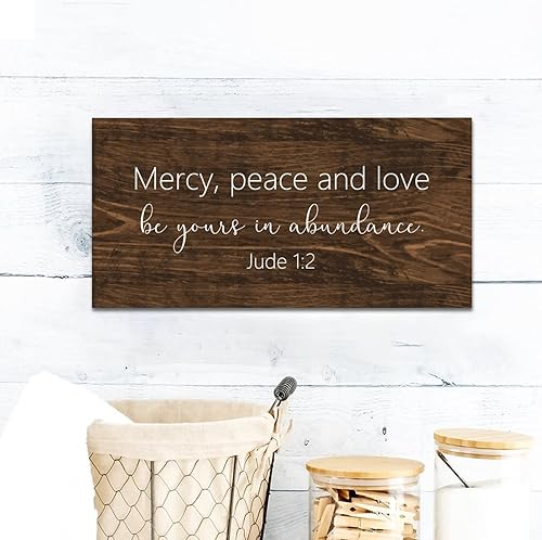 Miniatura 3 de Letrero de madera con texto en inglés "Mercy,peace and Love Be Yours in Abundance" para decoración de pared de madera rústica para sala de estar,