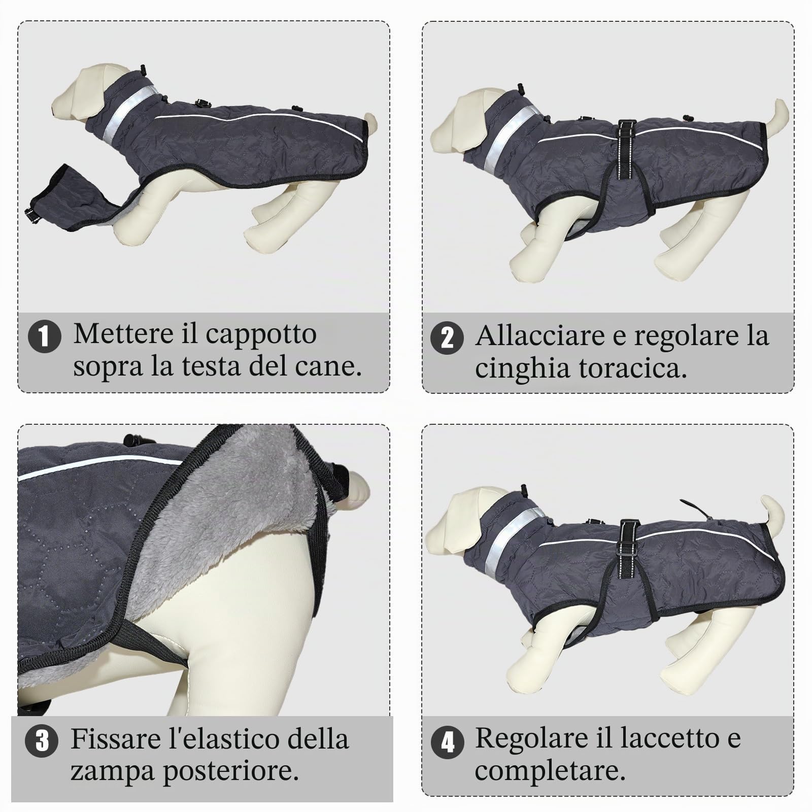 Cappotto Impermeabile Cane Giubbotto Pile per Cani con Imbracatura Invernale Caldo Cappotti Giubbotto Impermeabile per Cani Regolabile Riflettente Cappottino Cane Taglia Piccola Media Grande