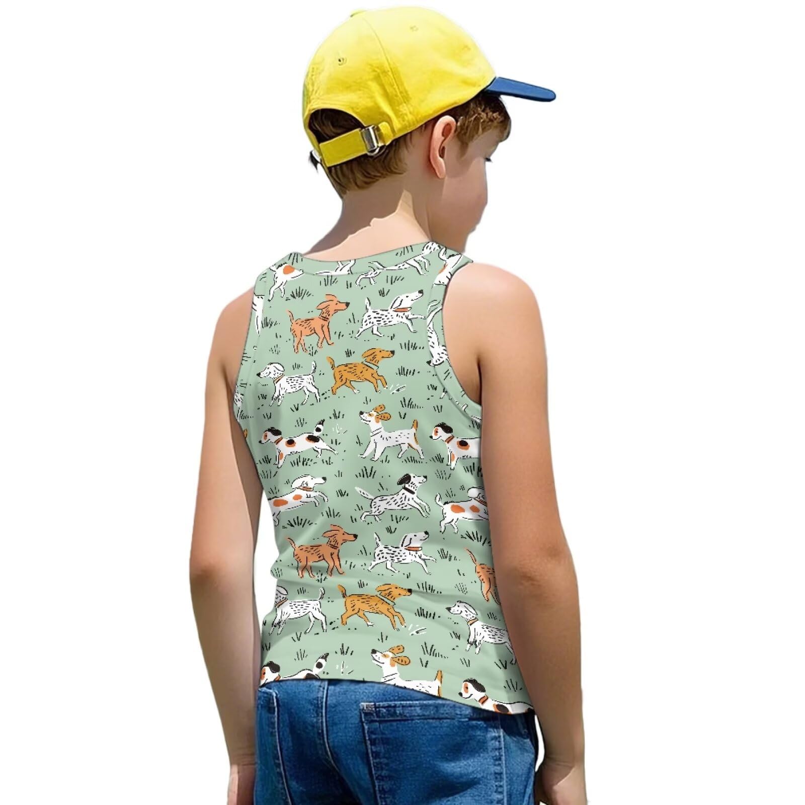 Gzzxiailg Happy Puppy Girls Athletic Cami Shirts Sleeveless Tops Tees for Sports Dance Workout Quick Dry Performance Shirts Everyday Wear Tees for Kids Teen Gymnastics