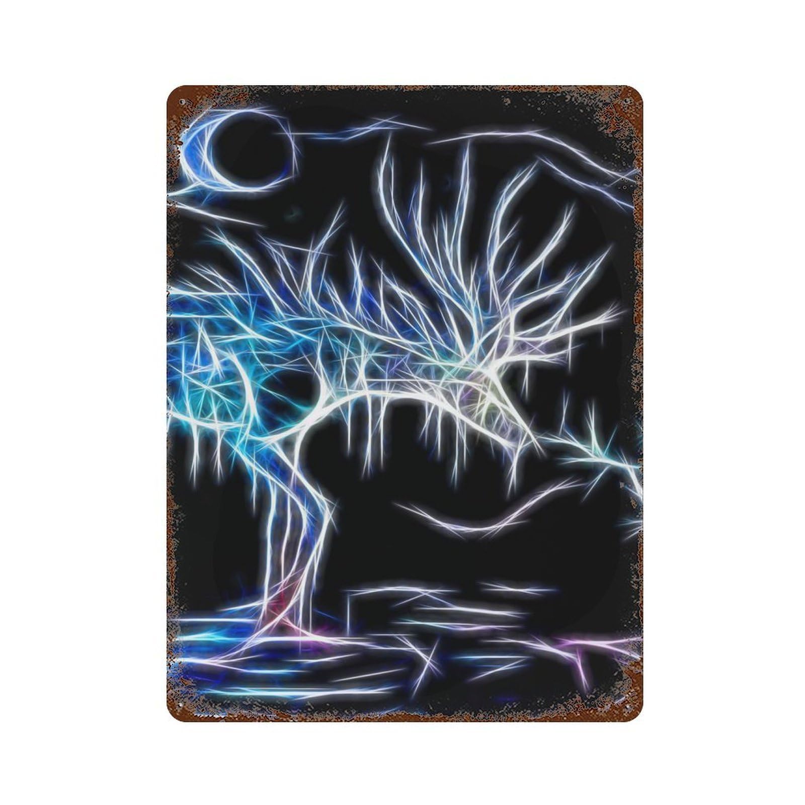 Rust Effect Deer at Night Distressed Metal Wall Sign 15.7"x11.8", Farmhouse Wall Decor for Office, Studio And Wall Decor