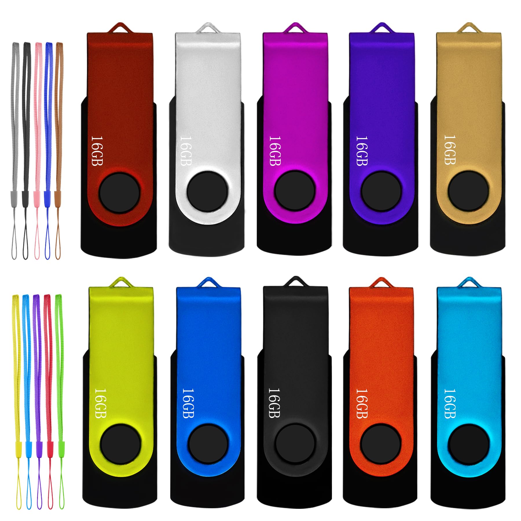 USB Drives 16GB USB 2.0 Flash Drive 10 Pack Nicepicten Thumb Drive Colorful Swivel Zip Jump Drive Memory Stick Pendrive USB Storage Flash Drive 16GB Ideal for Home & Office Shared Data Storage