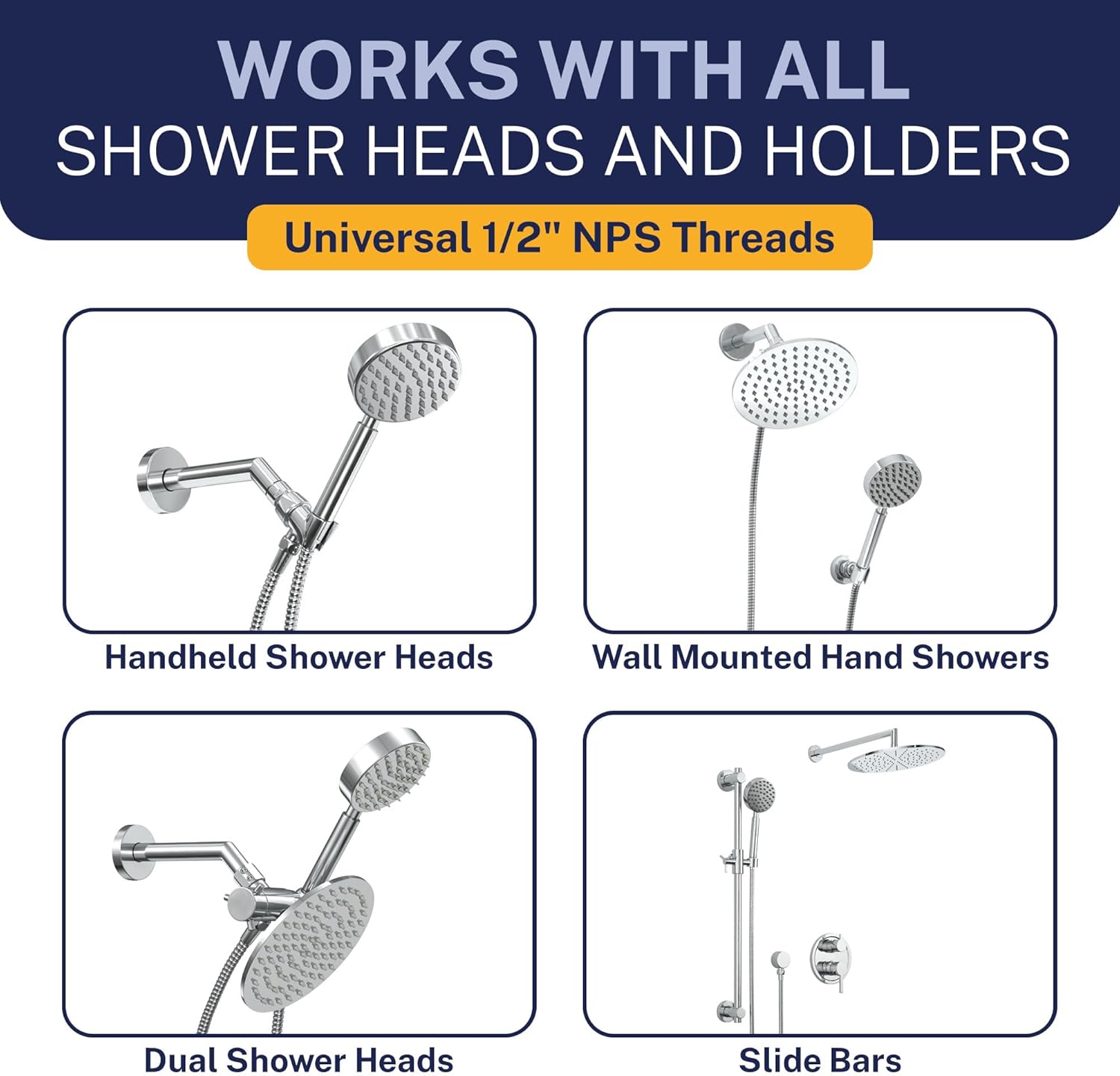 HmerHead Showers Solid Metal Shower Hose Attachment for Showerhead,