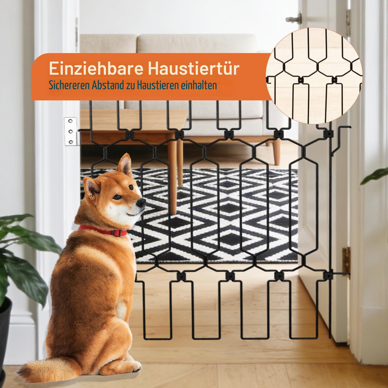 Hundegitter, 66 x 78 cm Einziehbar Metall Türschutzgitter für Hund Hunde Absperrgitter mit Großflächige Ausgehöhltes Design Faltbar Türgitter für Haustüren Küchen Schlafzimmer und Wohnmobile