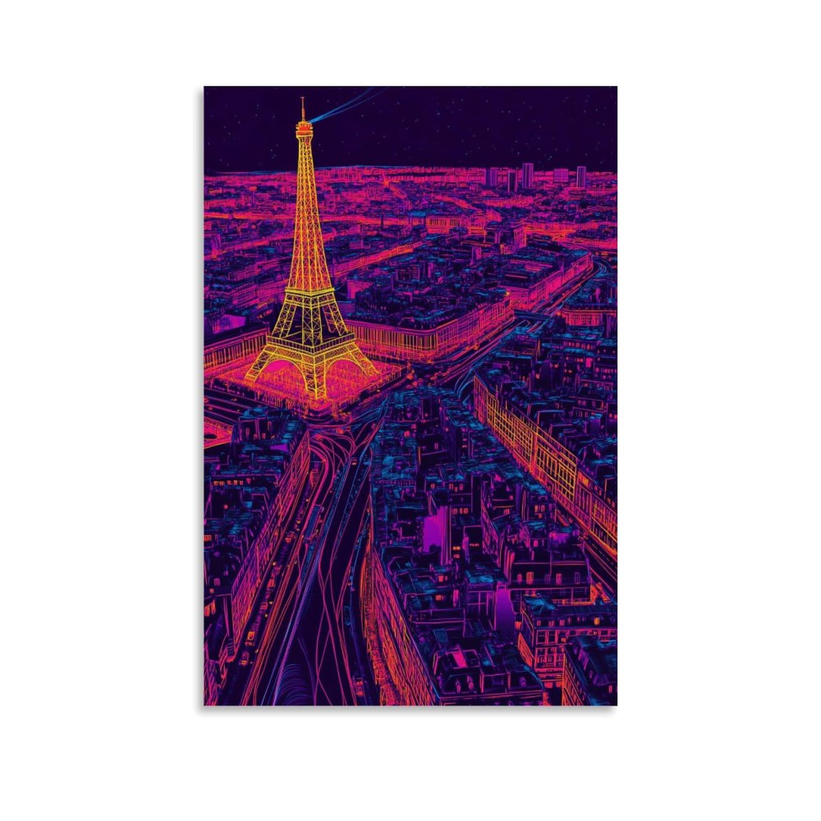 YMHDJYH Vibrant Neon Line Art Map Poster of Paris Landmarks And Boulevards Wall Art Mural Modern Decoration Hanging Art Poster 16x24inch(40x60cm)