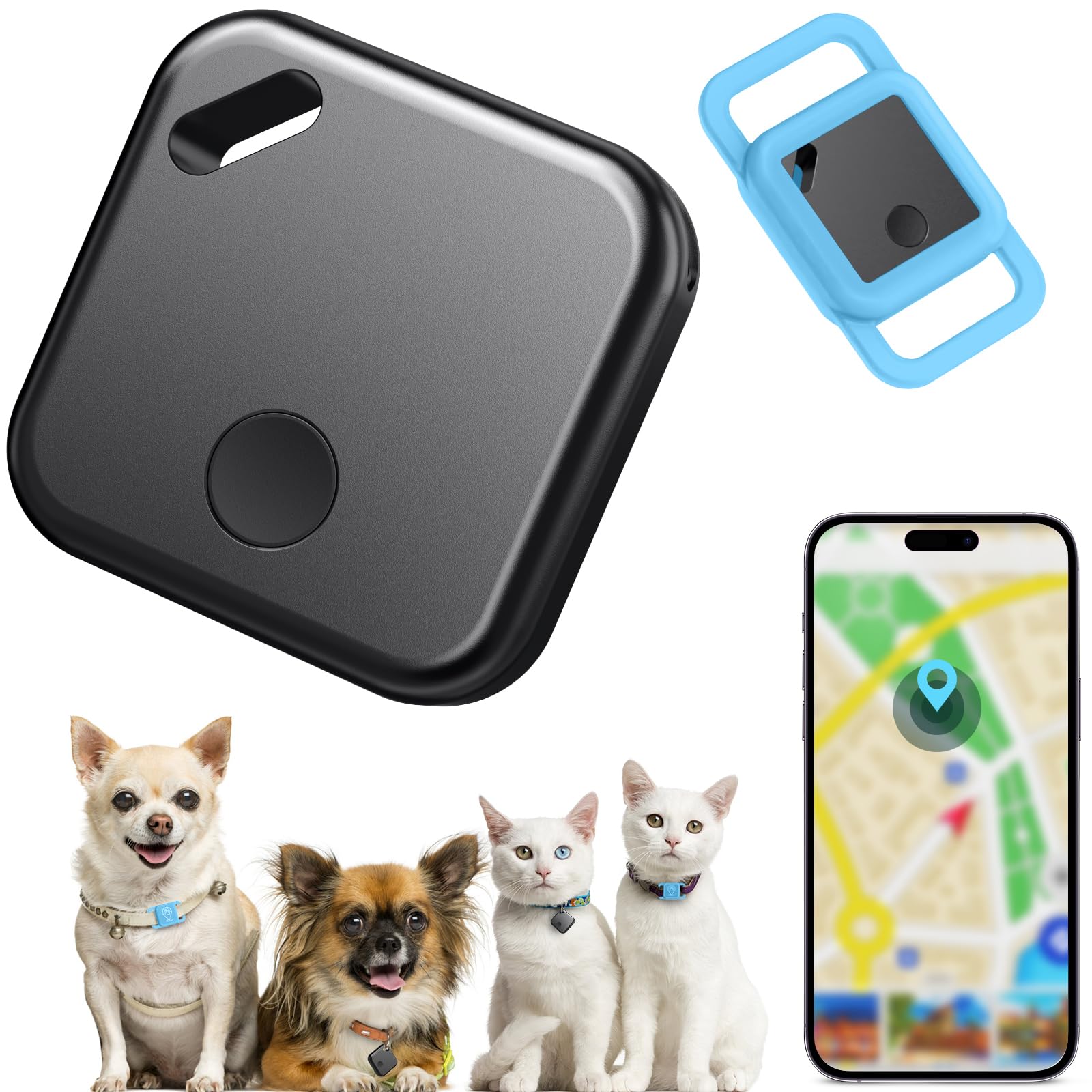 Rastreador de Mascotas Rastreador Bluetooth Localizador de Mascotas Anti-perdida Viene con Estuche Protector Desmontable Portátil Se Adapta a Monedero, Monedero, Equipaje,(Solo para iOS)