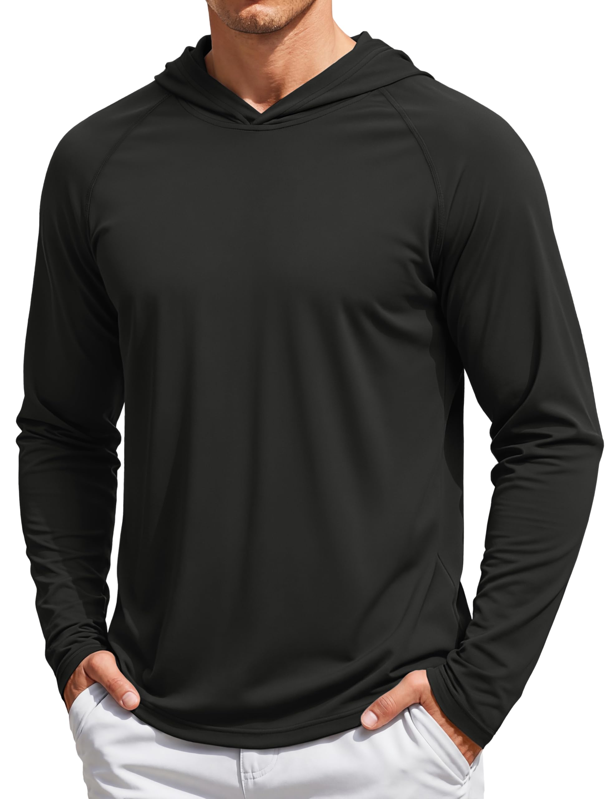 Men's UPF 50+ Hoodie Shirts Sun Protection Rash Guard SPF UV Shirt Long Sleeve Fishing Hiking Lightweight Swim, Black, Medium-image-22