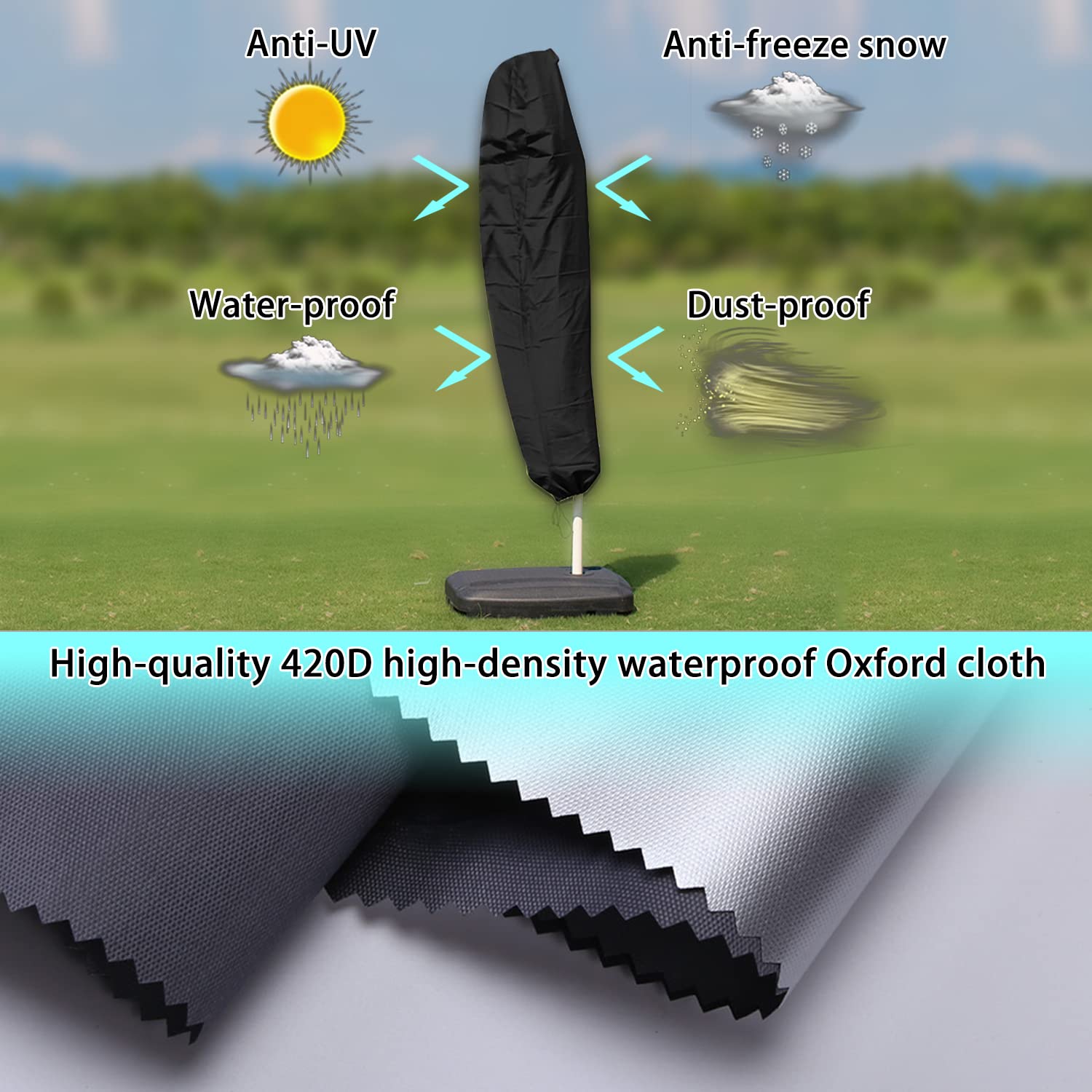 Housse Parasol, Bache Parasol En Oxford Imperméable, Couverture Pour Protection Parasol Uv De Jardin Avec Tige Telescopique Et Sac De Rangement 265 507040 Cm 74625592