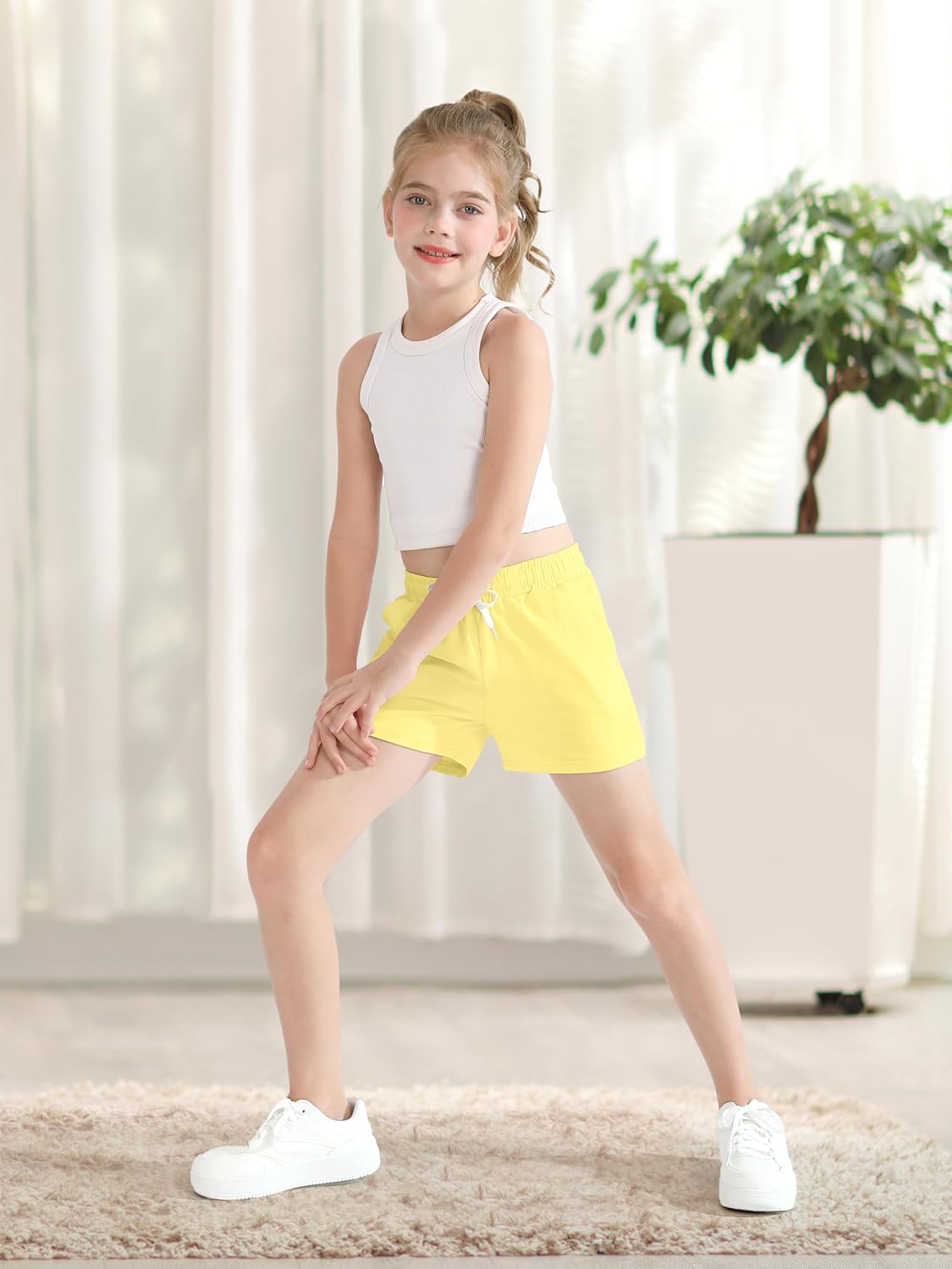 Poroka 5 Pack Girls Athletic Shorts Active Performance Shorts Kids Summer Sports Running Yoga Short with Drawstring - Image 3