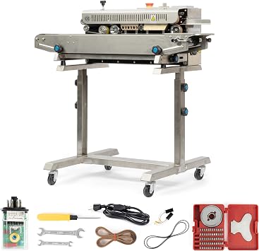 U.S. Solid Stand-mounted Continuous Bag Band Sealer Sealing Machine, Automatic Horizontal Band Sealer with Digital Temperature Control for 0.02-0.08mm PVC Bags Films Stamp Coding