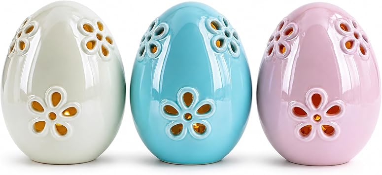 BestPysanky Set of 3 Pearlized Ceramic Easter Egg Lanterns