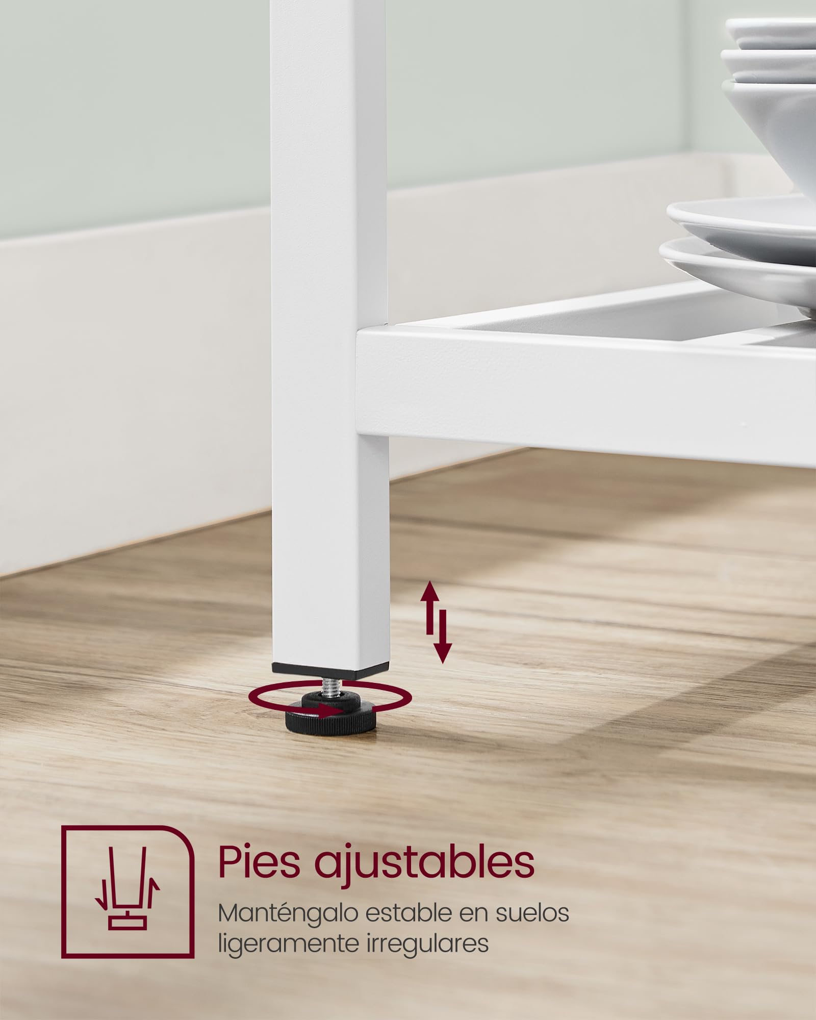 VASAGLE Isla de Cocina con Encimera Grande, Estantería de Cocina de 3 Niveles, Marco de Acero, 60 x 100 x 90 cm, Estilo Industrial, Fácil de Montar, Beige Roble y Blanco KKI005W09