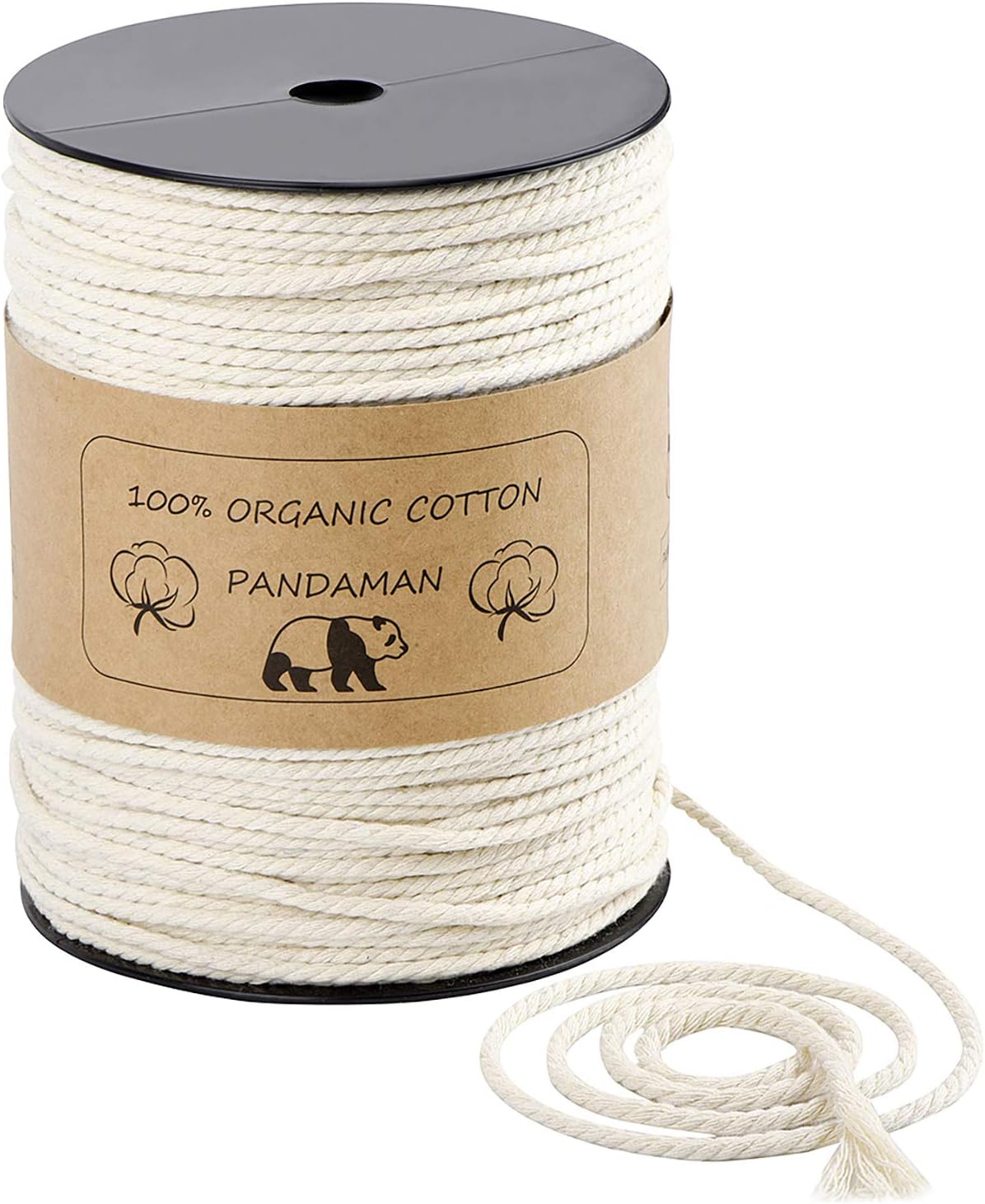 Macrame Cord, PANDAMAN 3mm x 220 Yards (About 200m) Colorful Natural Cotton Soft Unstained Rope (Beige-4mm)