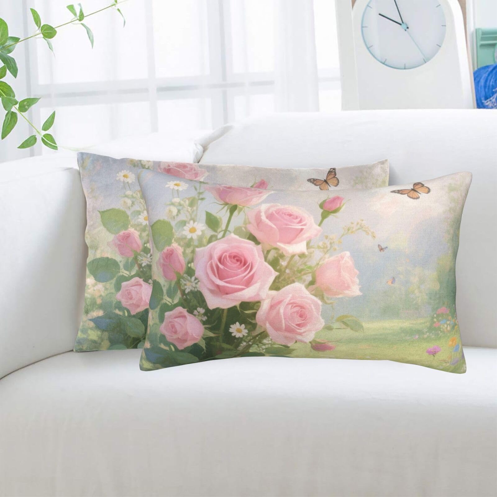 2 Pack Standard Pillowcases Sets, Ultra Soft Comfort Microfiber Plush Pillow Cases Rose Decorative Throw Pillow Cover with Hidden Zipper for Bedroom, Sofa, Couch,14"X20"