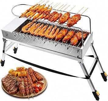 Automatic Grill Barbecue Electric Flip Rotating Charcoal Grill,20 Skewer Stainless Steel Portable Dual Temperature Zone Electric with USB Power, Foldable Outdoor Grill for Kebab,Chicken,Steak,Camping