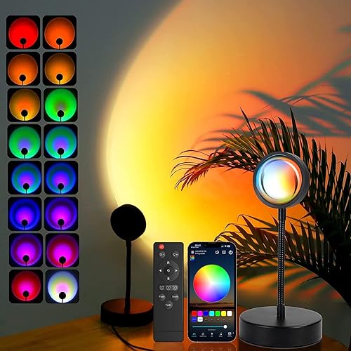 JIMEI Sunset Lamp Projector Led Lights for Bedroom Night Light RGB Lights Sun Sunlight Sunrise Lamp 10w 360° Rotation Mood Lighting Home/Room Decor Christmas Gifts for Women,Tabletop Multicolor - Multicolor
