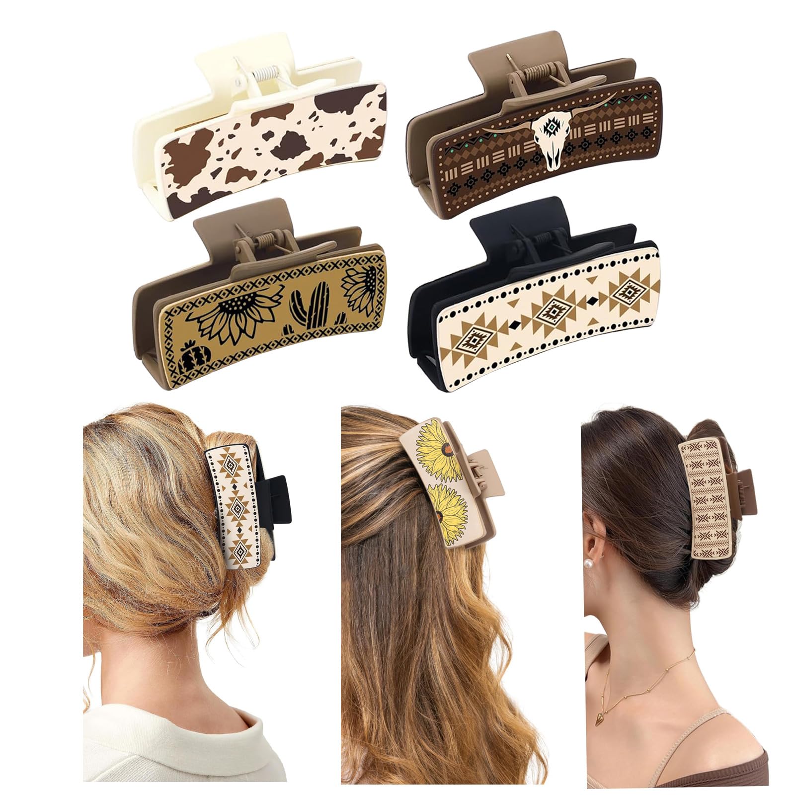 Vintage-Haarspangen-Set, Western-Stil, stilvoller Druck, Haarklammer, Halloween-Haarspange für Partys und den täglichen Gebrauch