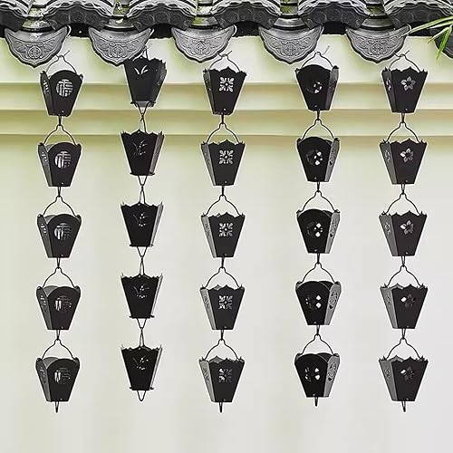 Miniatura 4 de WDJBPSH Cadena de lluvia de aluminio para desviar el agua del techo del patio, negro de repuesto para jardín, patio, aleros, decoración de techo,