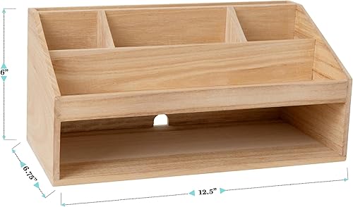 Miniatura 5 de Martha Stewart Weston - Organizador de escritorio de madera con compartimento inferior abierto, organizador de almacenamiento multiusos de madera de