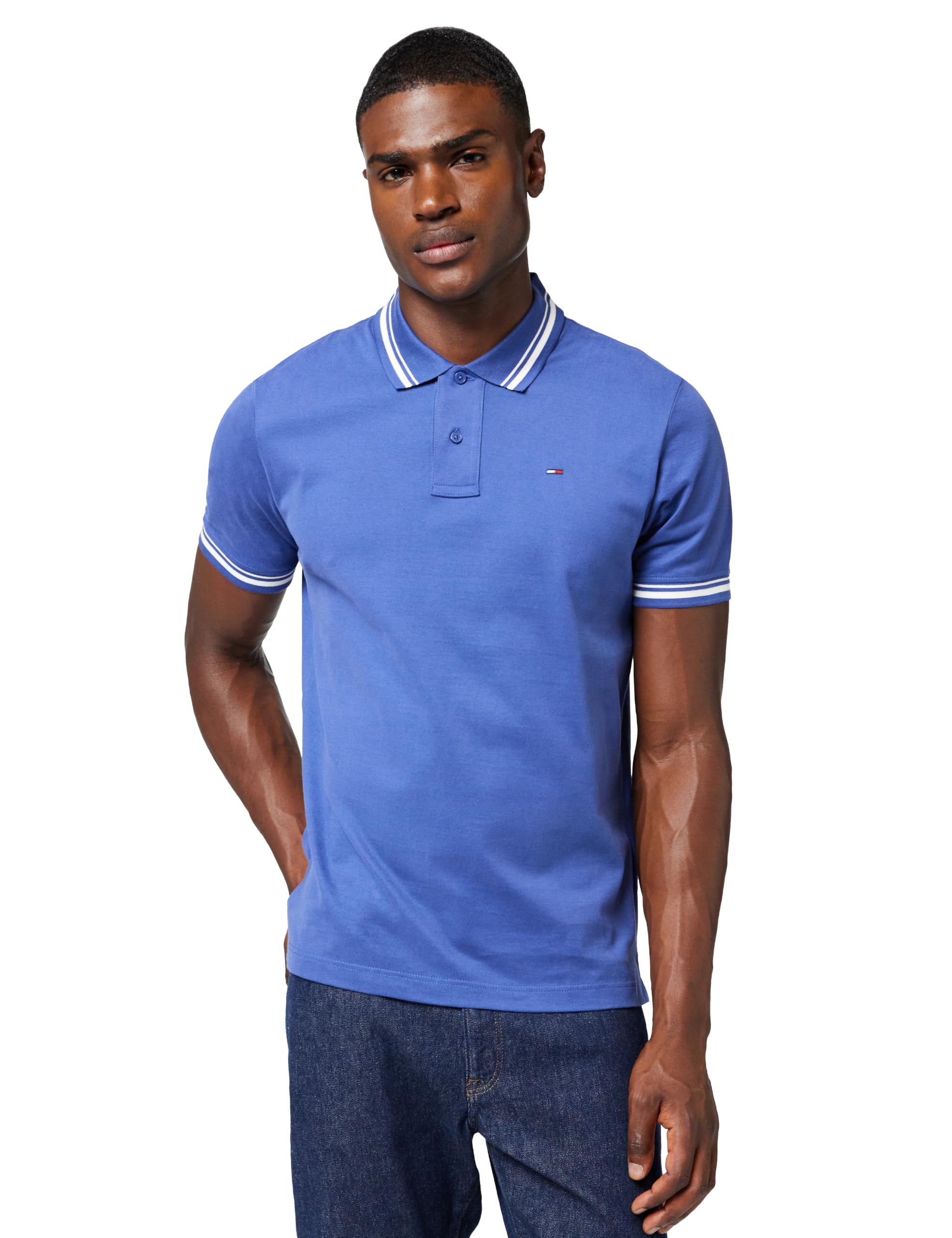 Tommy Jeans Men’s Polo Shirt Tipped Regular Fit, Purple (Blue Storm), L