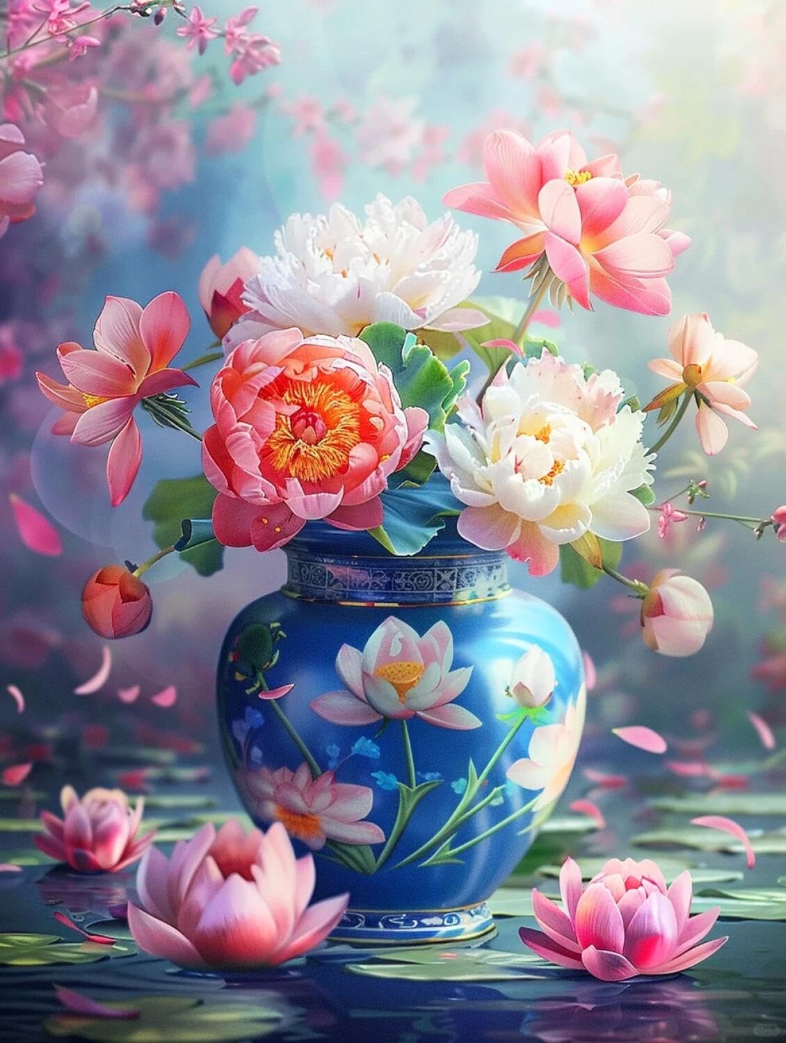 AxiangziK DIY Embroidery Kits Peonies in a vase 11CT 80x100cm