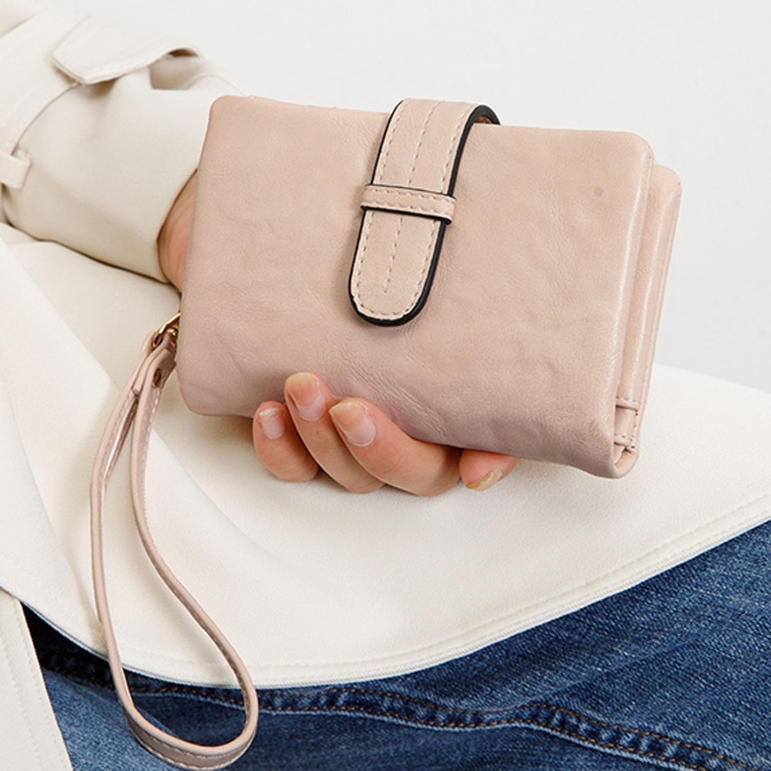 Wallets for Women Small Leather Rfid Ladies Wallets Bifold Medium Billfolds for Women Compact Trifold Wristlet with Wrist Strap Coin purse Card holder (Apricot) - Image 5