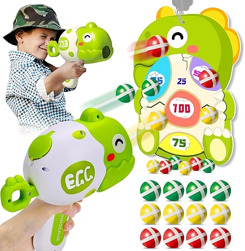 Juegos de disparos de dinosaurios para niños con 12 bolas adhesivas de velcro, pistolas de juguete de dinosaurio para niños y niñas 2-4-6-8 juguetes