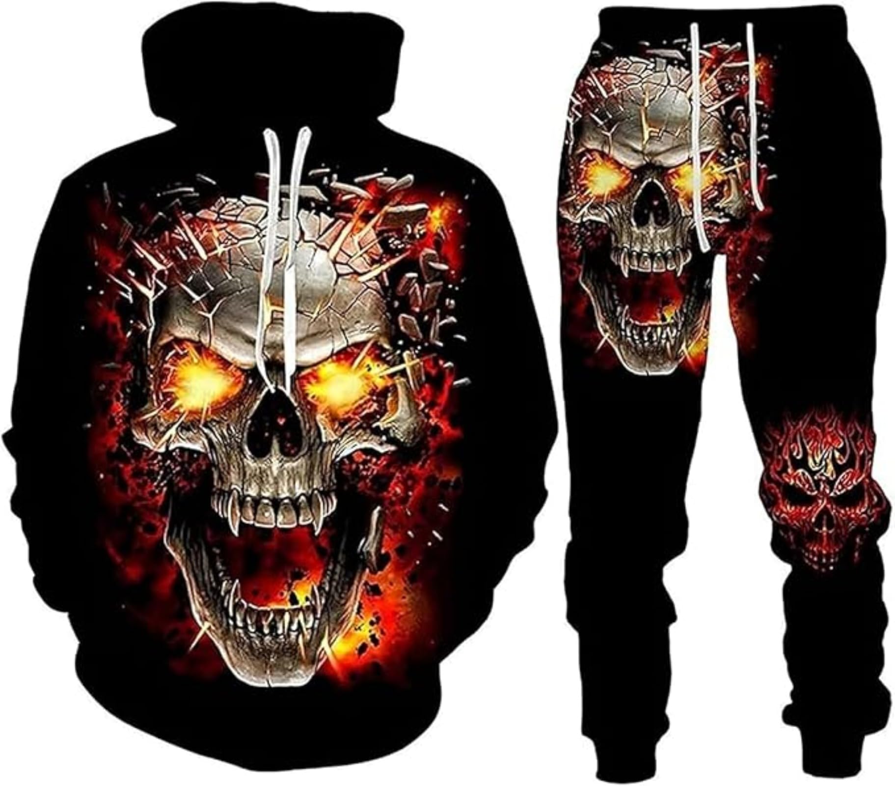 Lftegufkxs Men's S1 Gothic Tracksuit Set Skull Punk Rock Hoodie Sweatshirt Jogging Bottoms Casual Pullover Sports Suits, L