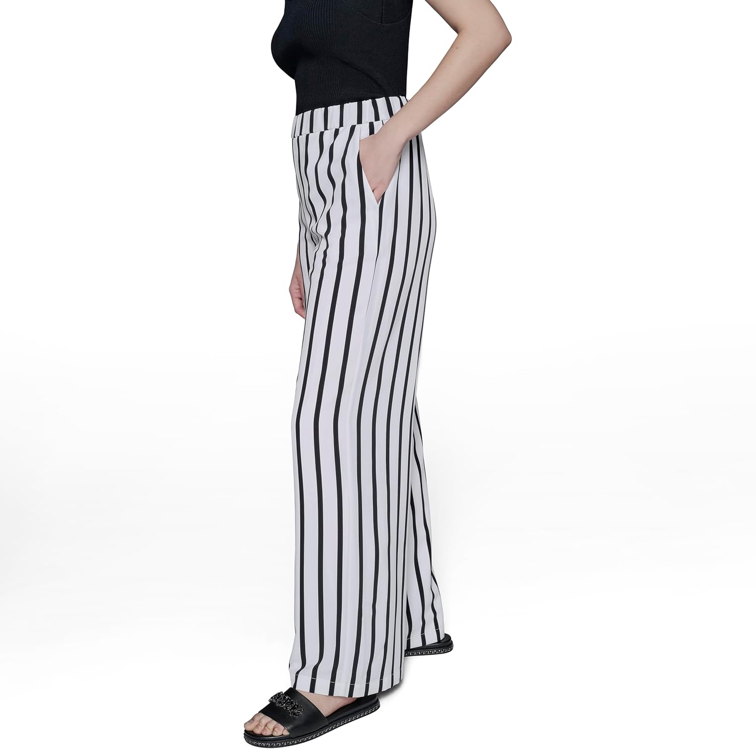 Karl Lagerfeld Women's Soft Everyday Striped Casual Pant