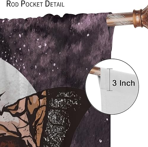 Miniatura 6 de Cortinas de polilla de la muerte, cortinas bohemias góticas de calavera, fantástica decoración de fondo de luna llena, plantas estrelladas moradas,