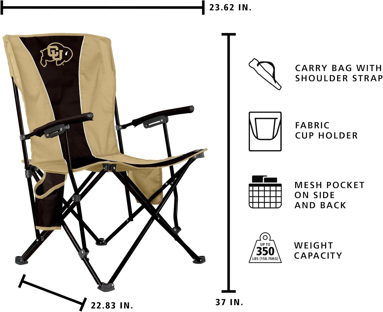 FANMATS NCAA Colorado Buffaloes Hard Arm Chair – Steel Frame with Double Layered Polyester | Team Color | Mesh Cup Holders