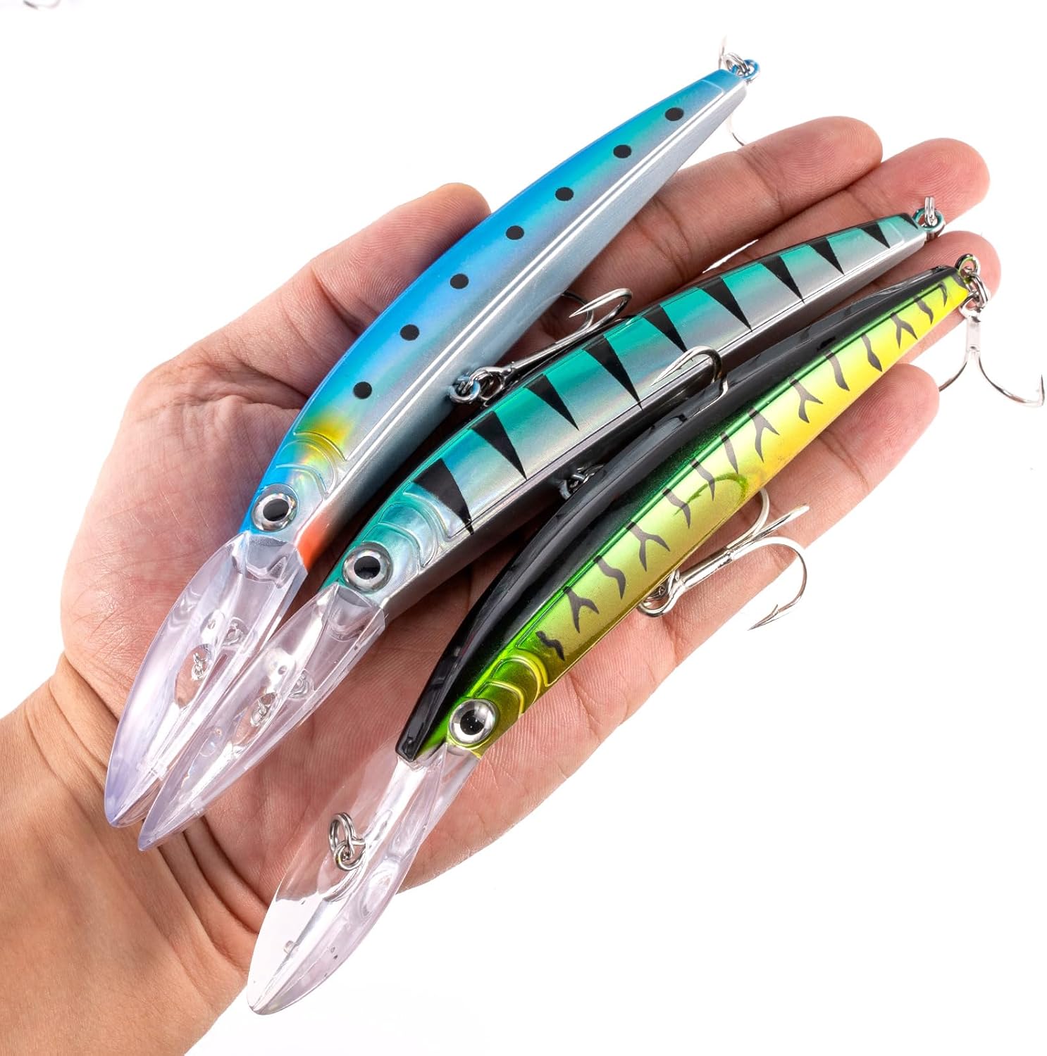 Dr.Fish 3 Pack Minnow Jerkbait 7" 13ft Deep Diving Saltwater Hard Lures, Fishing Trolling Lures Freshwater Fishing Plugs Mackerel Bluefish Bass Trout Walleye
