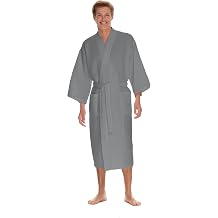 Mens Waffle Robe by BOCA TERRY, Waffle Knit Spa Robe, Long Lightweight Cotton Kimono Hotel Bathrobe