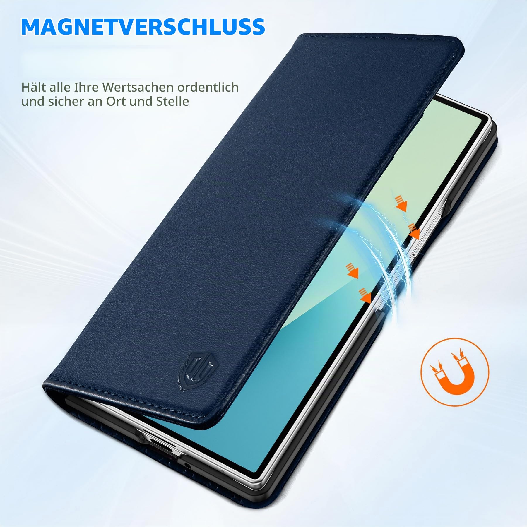 SHIELDON Lederhülle Kompatibel mit Galaxy Z Fold 7 (8,0") 2025, Marineblau