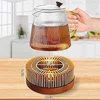 Vista 7 de Calderín de tetera, calentador de té de aluminio con base de madera, calentador de vela para calentar té, café, leche, alimentos, camping y viajes